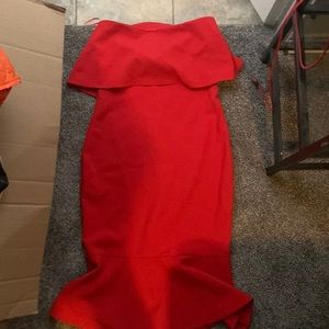 Likely size 8 red cocktail trumpet dress! Perfect for weddings! Only worn once!